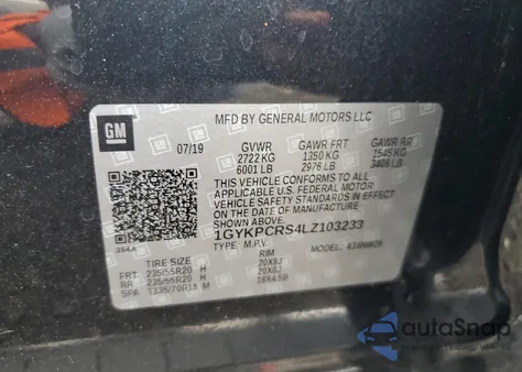 2020 Cadillac Xt6 Premium Luxury z USA, uszkodzony, nr VIN 1GYKPCRS4LZ103233